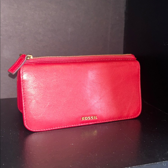 Fossil Handbags - Fossil Red Leather Wallet Sleek Minimalist Design